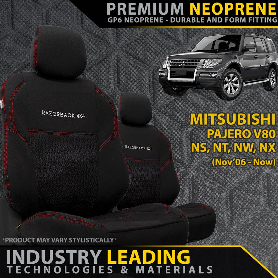 Mitsubishi Pajero V80 Premium Neoprene 2x Front Row Seat Covers (Made to Order)