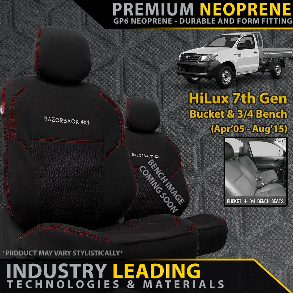 Toyota HiLux 7th Gen Bucket + 3/4 Bench Seat Premium Neoprene 2x Front Seat Covers (Made to Order)