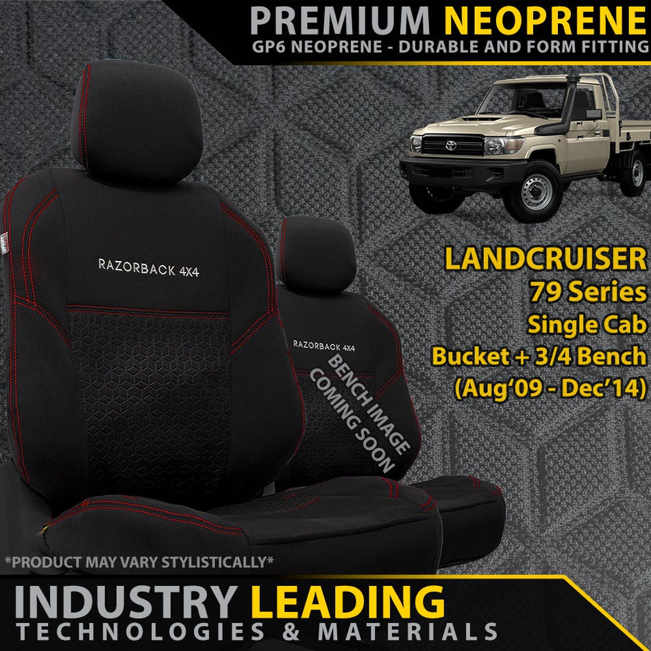 Toyota Landcruiser 79 Series Bucket + 3/4 Bench Premium Neoprene 2x Front Seat Covers (Made to Order)