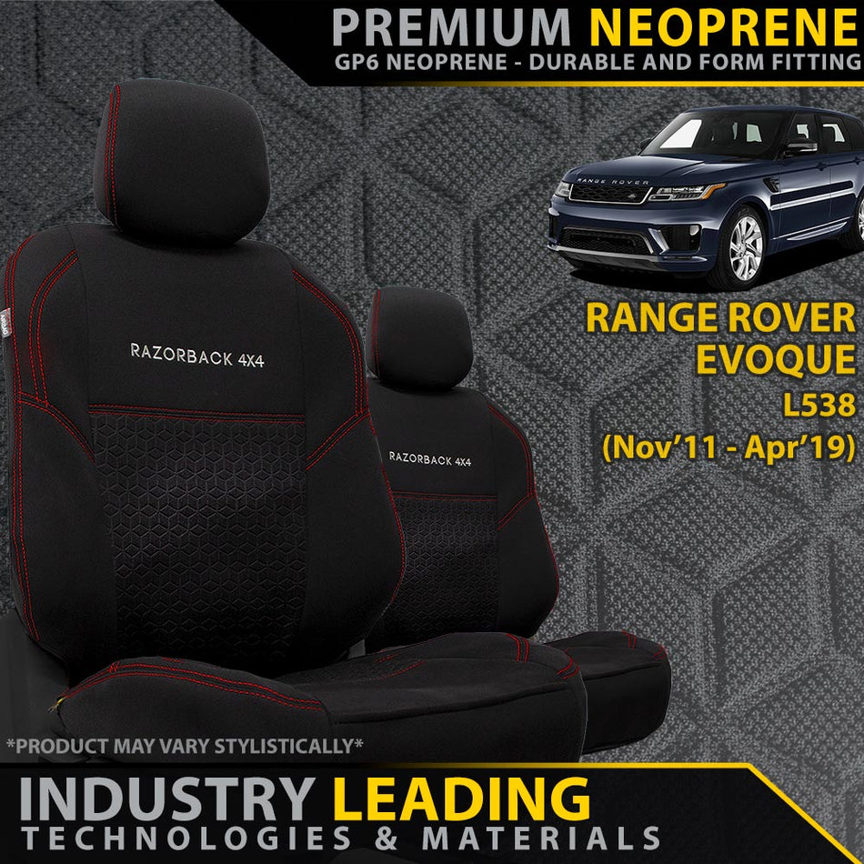 Range Rover Evoque L538 Premium Neoprene 2x Front Seat Covers (Made to Order)