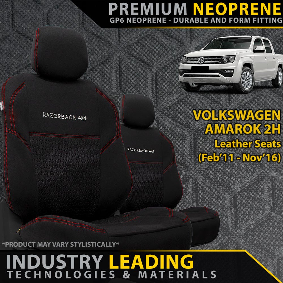 Volkswagen Amarok 2H (Leather Seats) Premium Neoprene 2x Front Row Seat Covers (Made to Order)