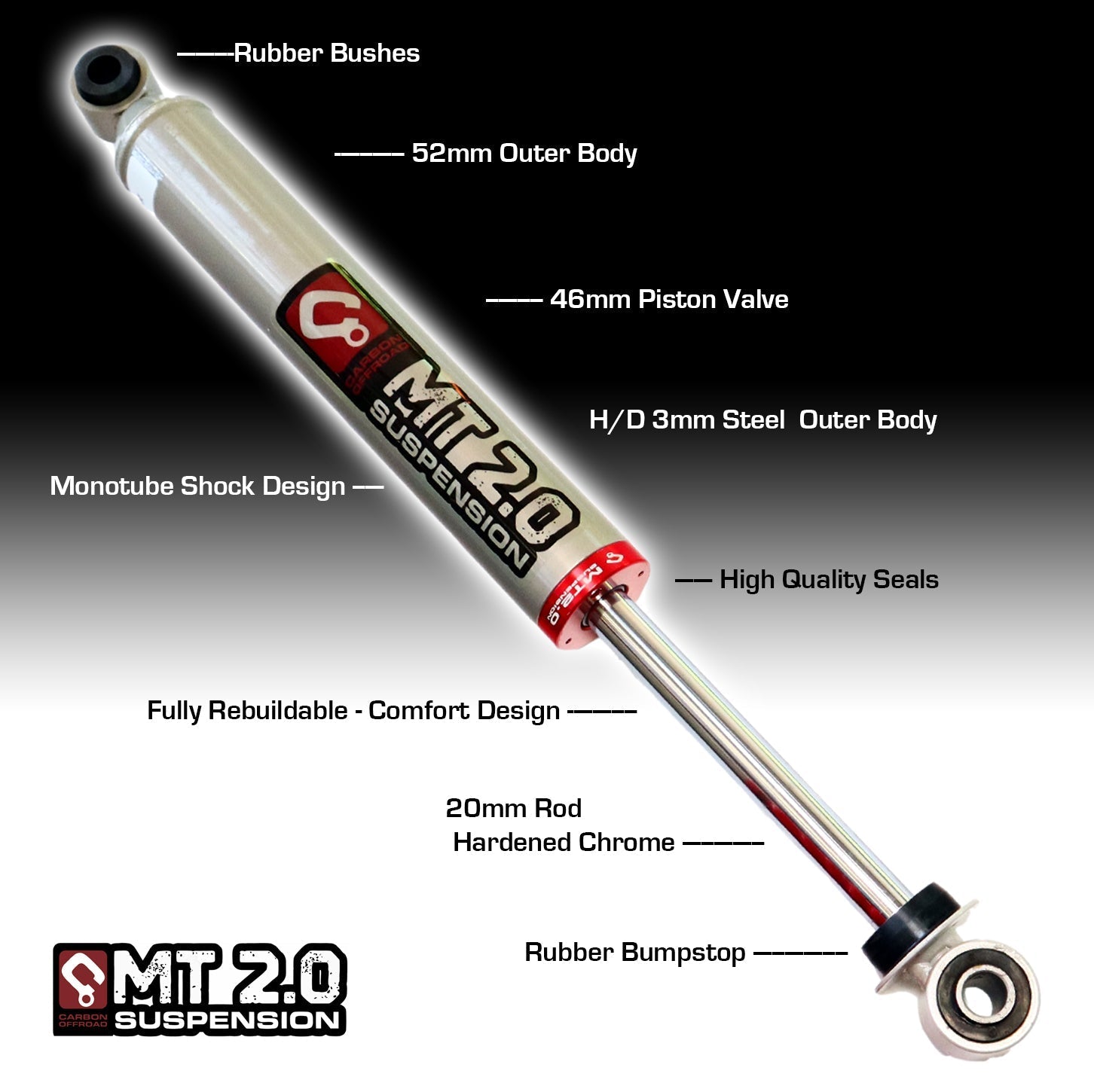 MT2.0 Toyota Fortuner 2015+ Strut Shock Kit 2-3 Inch - Carbon Offroad